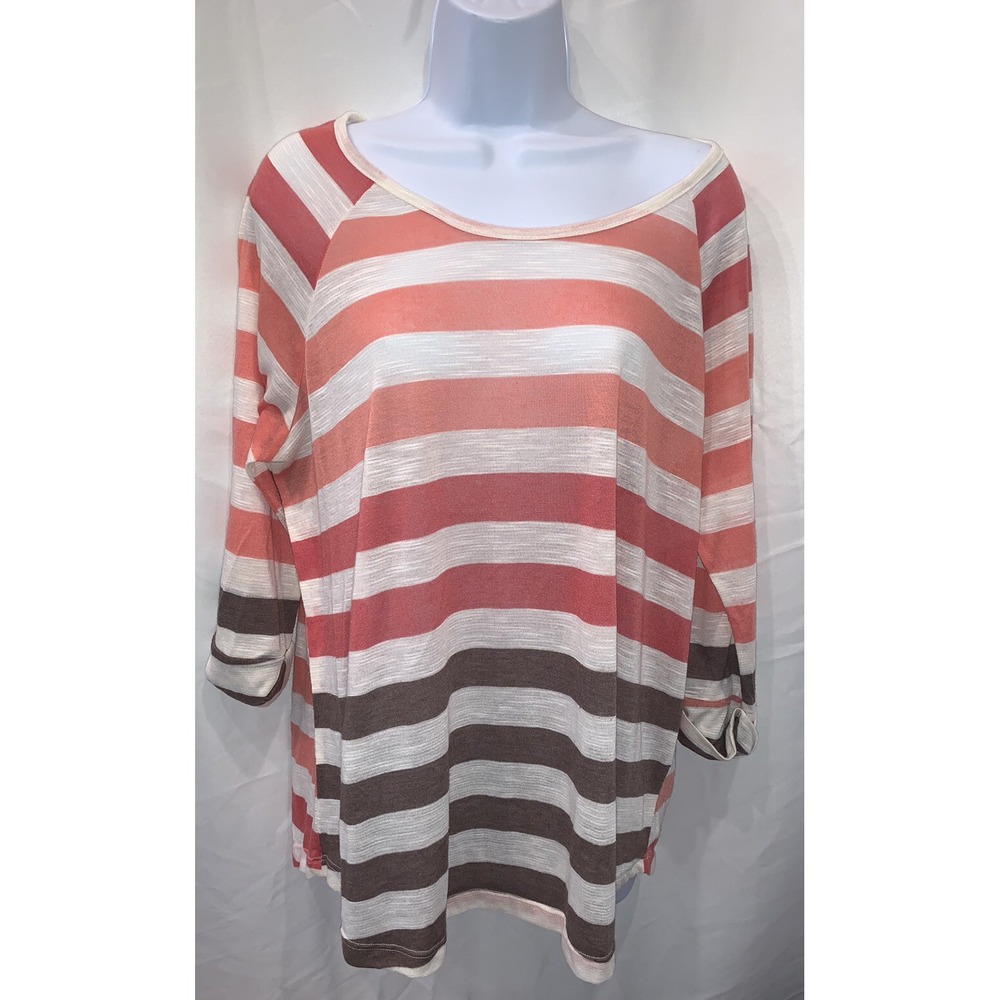 La Vie 89 Multi Colored Striped Short Sleeve Round Neck Casual Shirt Sz 2X EUC‎